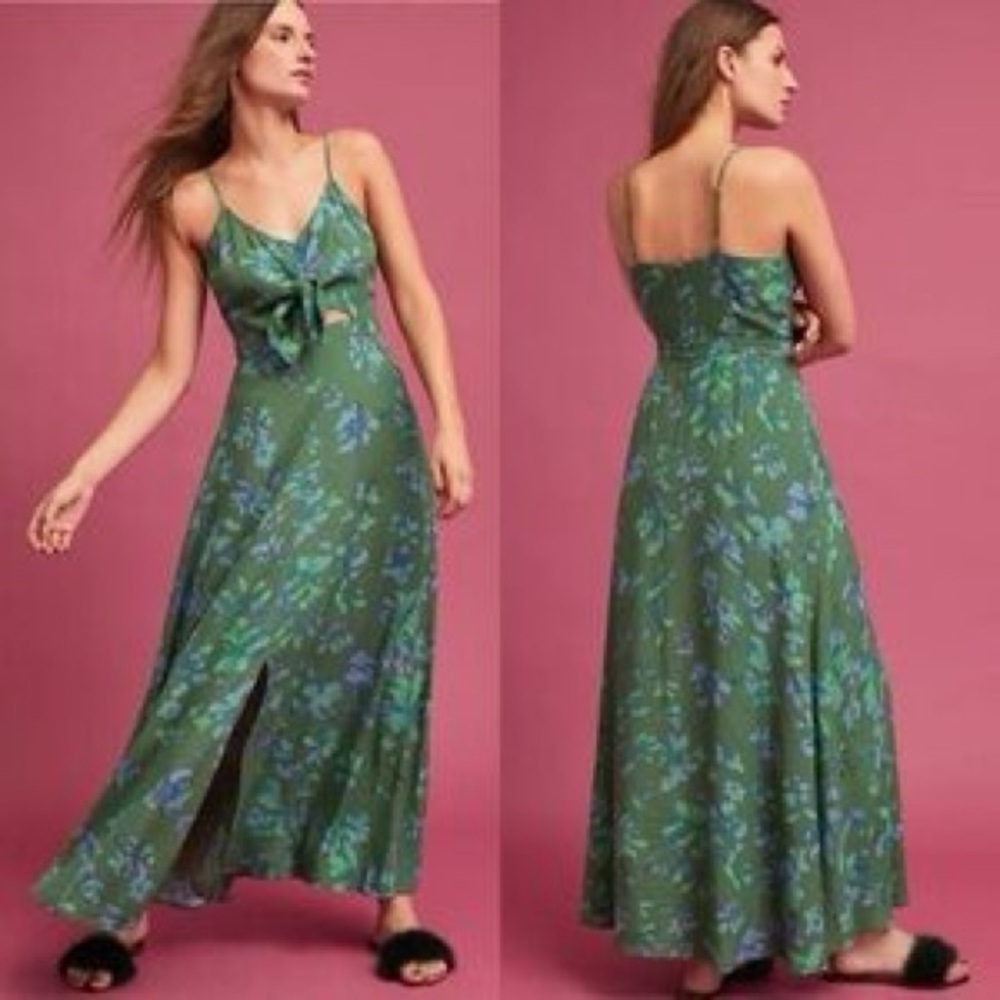 Anthropologie Plenty by Tracy Reese Green Floral Tie-Front Maxi Dress